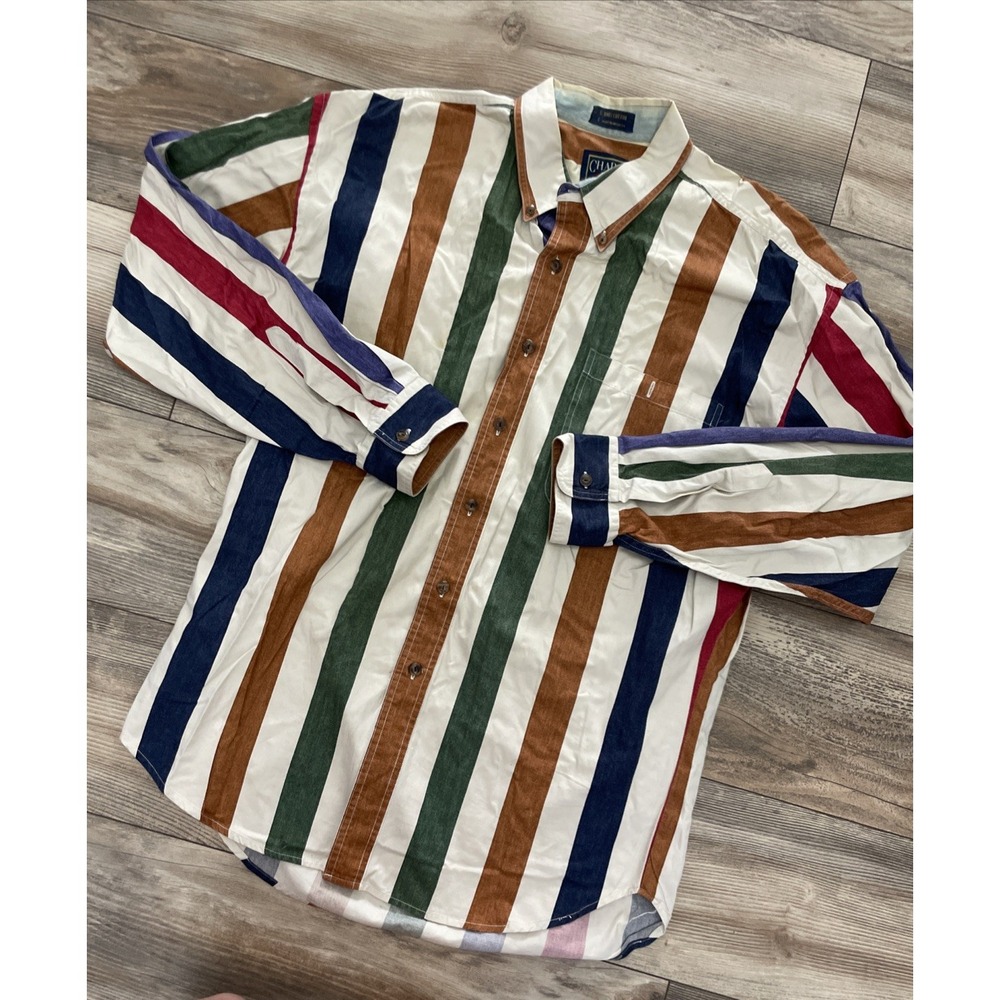 VTG Chaps Ralph Lauren Mens Color Block Striped Button Down Shirt XL Cotton